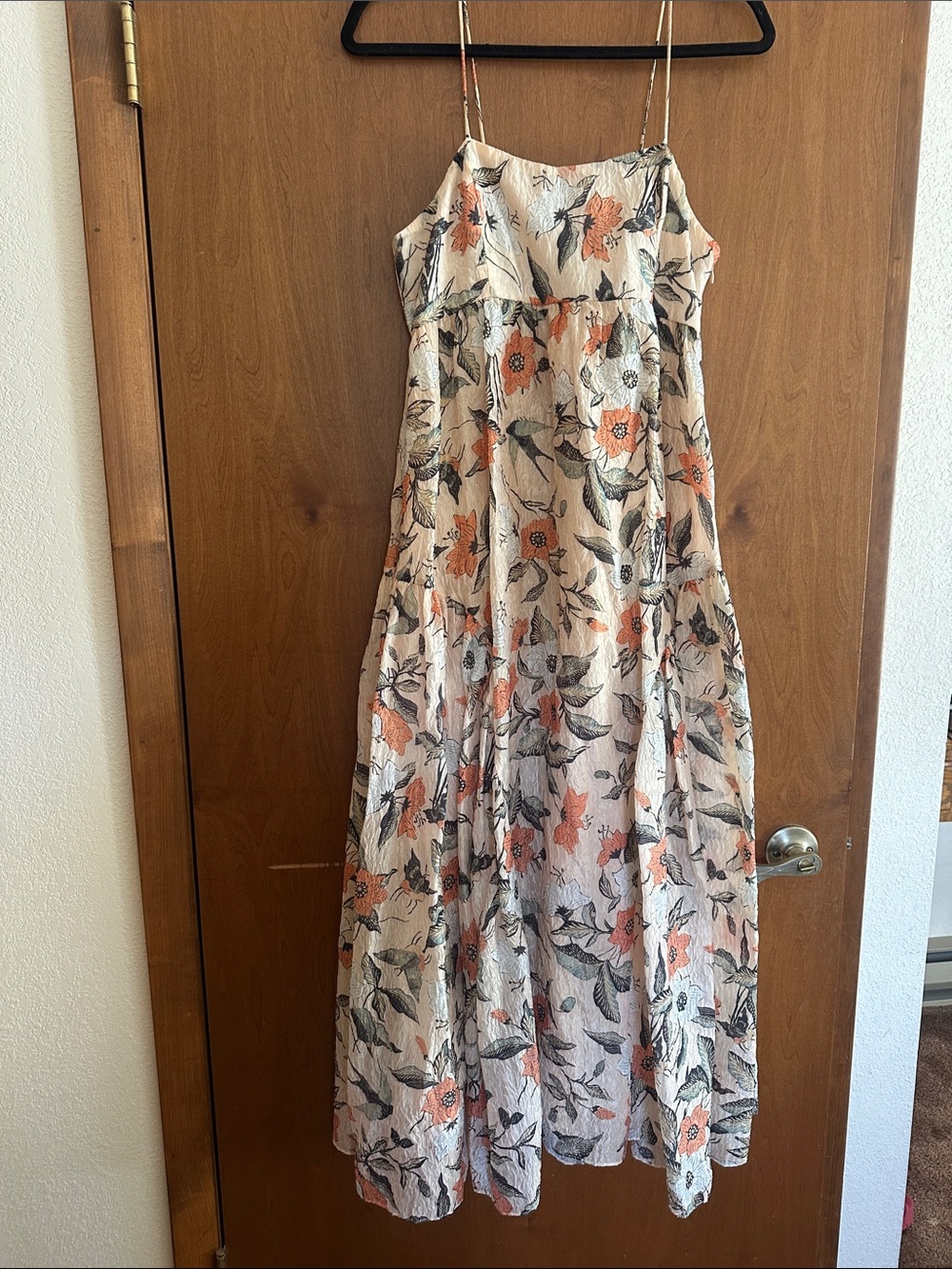 Ulla Johnson Cream Maxi Dress with Coral Floral Print